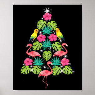 Tropisk jul hawaiiansk flamingo julgran sil poster