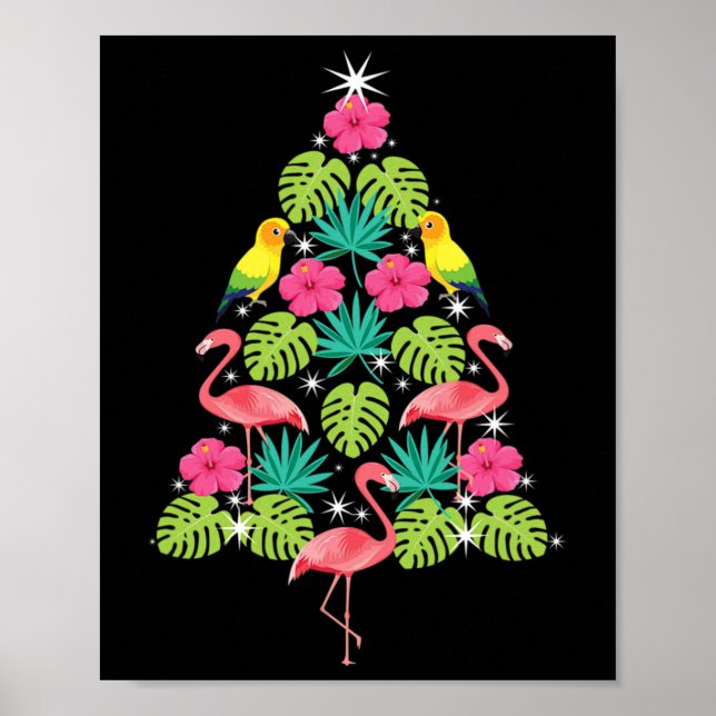 Tropisk jul hawaiiansk flamingo julgran sil poster (Framsidan)