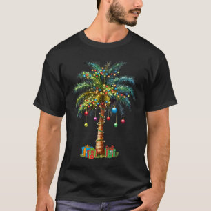 Tropisk jul hawaiianske jultomte julbelysning palm t shirt