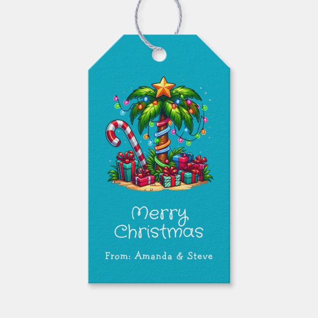 Tropisk jul Helgdag Träd Handflatan Presentetikett (Framsidan)