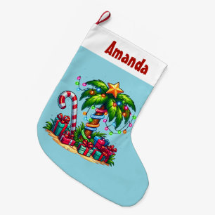 Tropisk jul Helgdag Träd Handflatan Stor Julstrumpa
