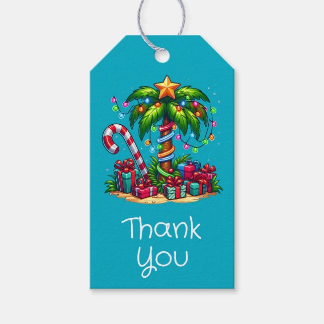 Tropisk jul Helgdag Träd Tack i Handflatan Presentetikett (Framsidan)