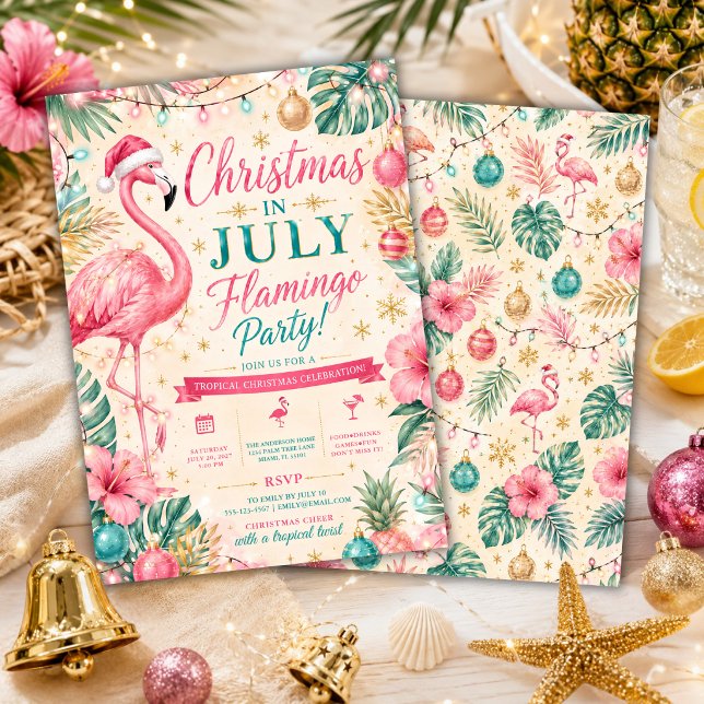 Tropisk jul i juli Flamingo-fest Inbjudningar (Skapare uppladdad)