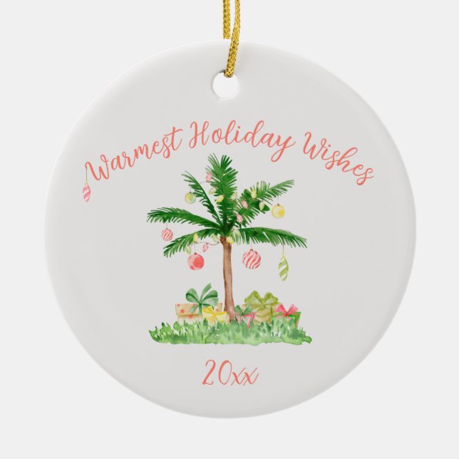 Tropisk jul Ljus Coral & Grönt Whimsical Julgransprydnad Keramik (Framsidan)