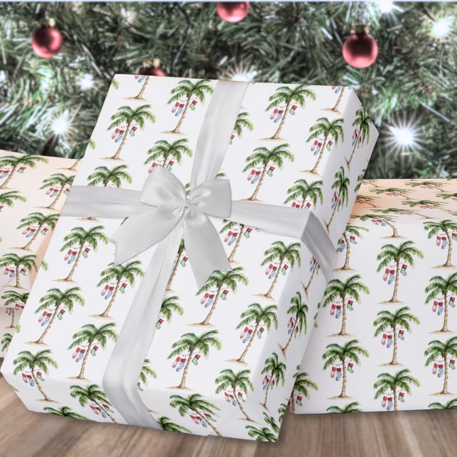 Tropisk jul på palmens strand presentpapper (Tropical Palm Beach Christmas Wrapping Paper )