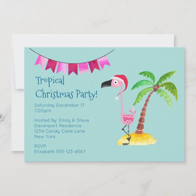 Tropisk jul Party Rosa Flamingo Inbjudningar (Framsida)