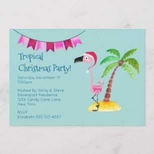 Tropisk jul Party Rosa Flamingo Inbjudningar