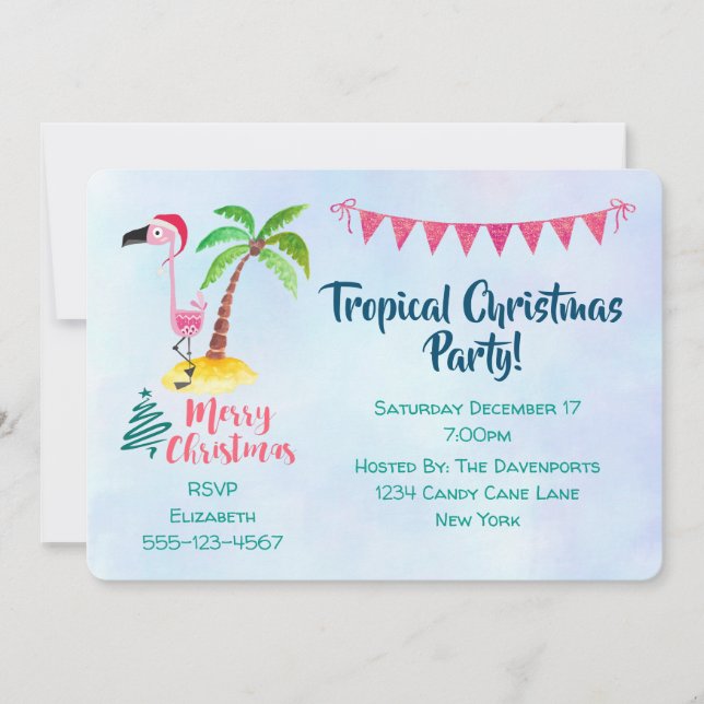 Tropisk jul Party Rosa Flamingo Inbjudningar (Framsida)