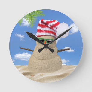 Tropisk jul Sand Snögubbe Rund Klocka