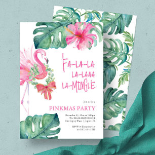 Tropisk Julfest Vatercolor Flamingo Inbjudningar