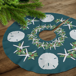 Tropisk julgransand Dollars Starfish Teal Julgransmatta Borstad Polyester