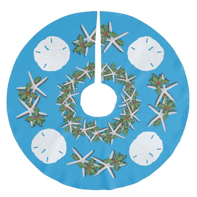 Tropisk julgransand Dollars Starfish Teal Julgransmatta Borstad Polyester (Framsidan)