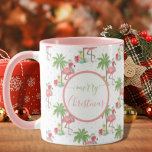 Tropisk julklapp Flamingo Blue Santa Hat Rosa Mugg<br><div class="desc">Tropisk Rosa Jul Flamingo Blue Santa Hat Handflatan Träd Coffee Mugg.</div>