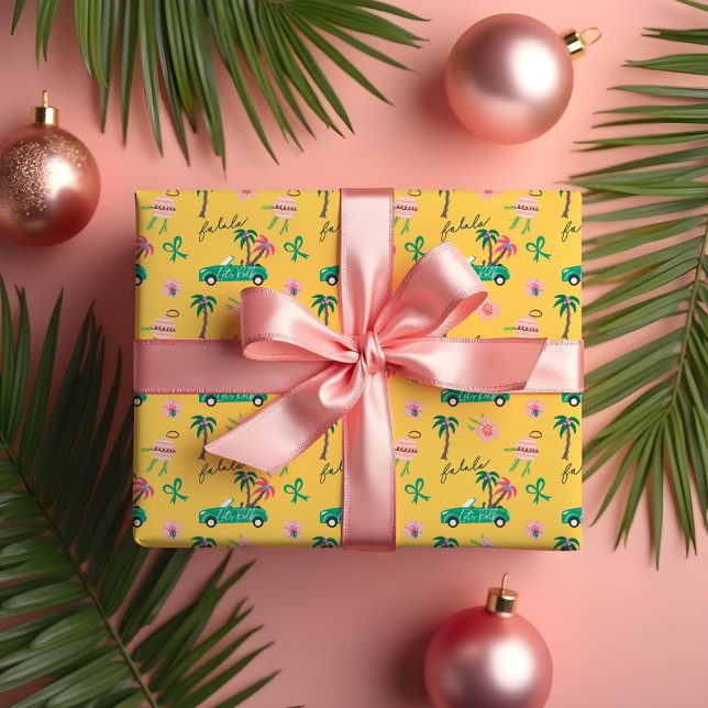 Tropisk julklapp gör att Roll Teal-konvertibel Presentpapper (Tropical Christmas Fala Lets Roll Teal Convertible Wrapping Paper)