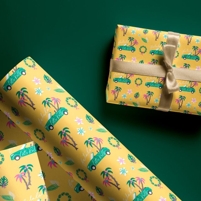 Tropisk julklapp gör att Roll Teal-konvertibel Presentpapper (Tropical Christmas Fala Lets Roll Teal Convertible Wrapping Paper)