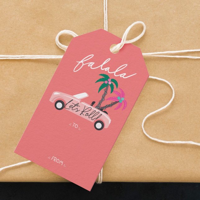 Tropisk julklapp gör att Rosa kan konverteras Presentetikett (Tropical Christmas Fala Lets Roll Pink Convertible Gift Tags)