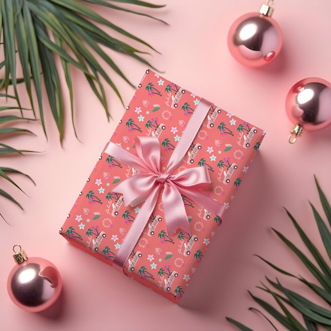 Tropisk julklapp gör att Rosa kan konverteras Presentpapper (Tropical Christmas Fala Lets Roll Pink Convertible Wrapping Paper)