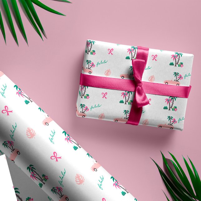 Tropisk julklapp gör att Rosa kan konverteras Presentpapper (Tropical Christmas Fala Lets Roll Pink Convertible Wrapping Paper)