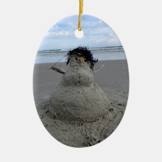 Tropisk julsandman Oval Ceramic Ornament (Framsidan)