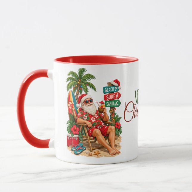 Tropisk julstrand Tomte Retro Tropisk Mugg (Vänster)