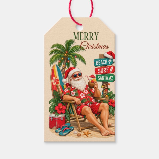 Tropisk julstrand Tomte Retro Tropisk Presentetikett (Framsidan)