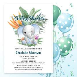 Tropisk jungel Baby blue elefant babystötare Inbjudningar