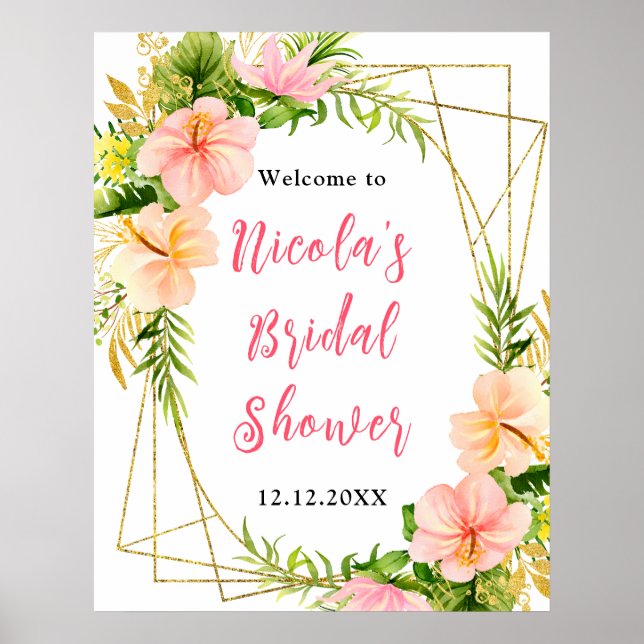 Tropisk Jungle Blommig Bröllopsfest Välkommen Poster (Framsidan)