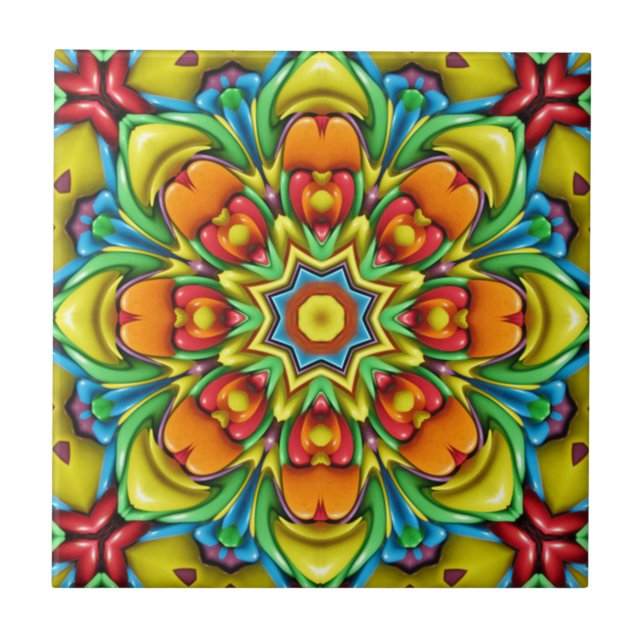 Tropisk Kaleidoscope för SunburstvintageFractal Kakelplatta (Framsidan)