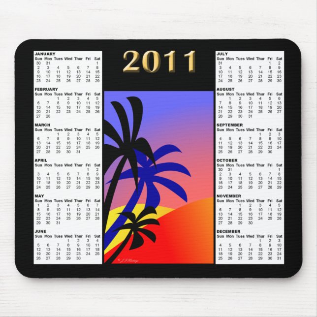 Tropisk kalender Mousepad för handflatan 2011 Musmatta (Framsidan)