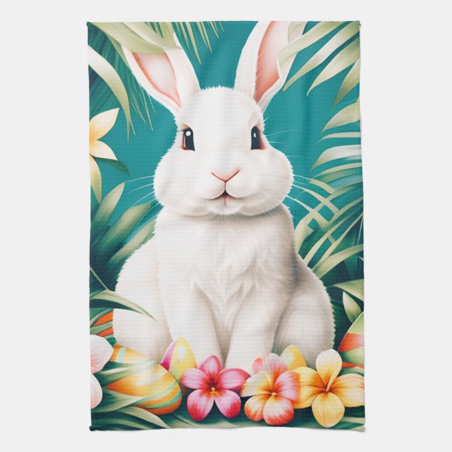 Tropisk kanin och ägg från glad påsk kökshandduk (Vertikal)