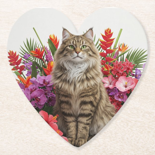 Tropisk katt hjärtpapper underlägg design. papper (Framsida)