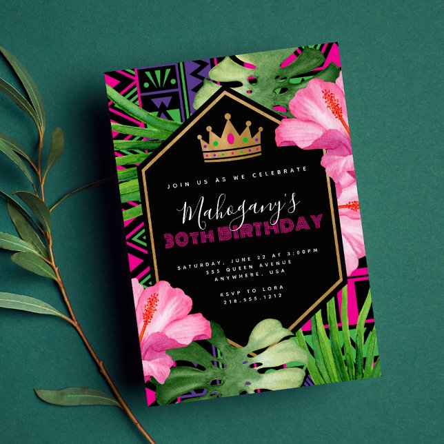 Tropisk Kente Afrikansk Drottning Födelsedagsinbju Inbjudningar (Skapare uppladdad)