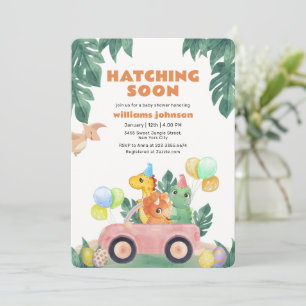 Tropisk kläckning snart Dinosaurie Bil Baby Shower Inbjudningar