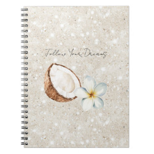 Tropisk Kokos Plumeria Blomma Sand Glitter Anteckningsbok