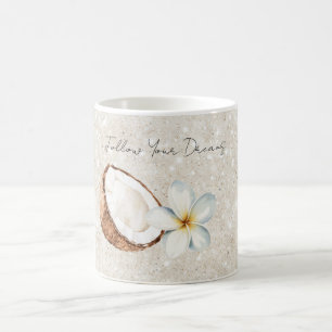 Tropisk Kokos Plumeria Blomma Sand Glitter Kaffemugg