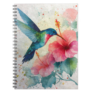 Tropisk Kolibri Rosa Blommig Akvarell Anteckningsb Anteckningsbok