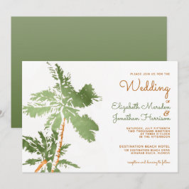 Tropisk koppar Handflatan Träd Elegant Beach Weddi Inbjudningar