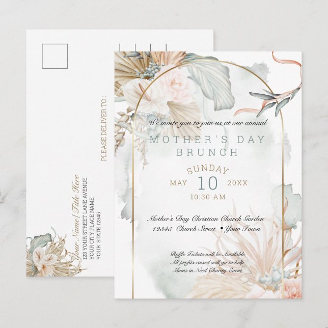 Tropisk koral Ro Blommigt Mors dag Inbjudan Vykort (Fram/baksida)