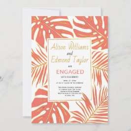 Tropisk korall, guld löv förlovningsfest inbjudningar