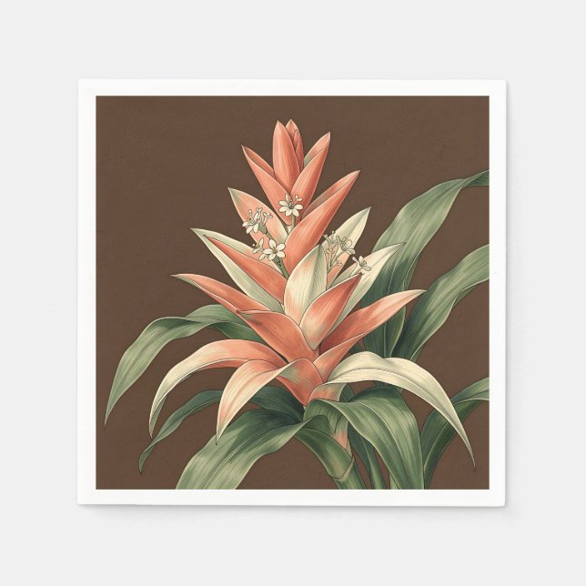 Tropisk korallbromelia botanisk  pappersservett (Framsidan)