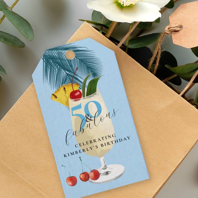 Tropisk Körsbärs Cocktail 50-års Födelsedagsfest Presentetikett (Skapare uppladdad)