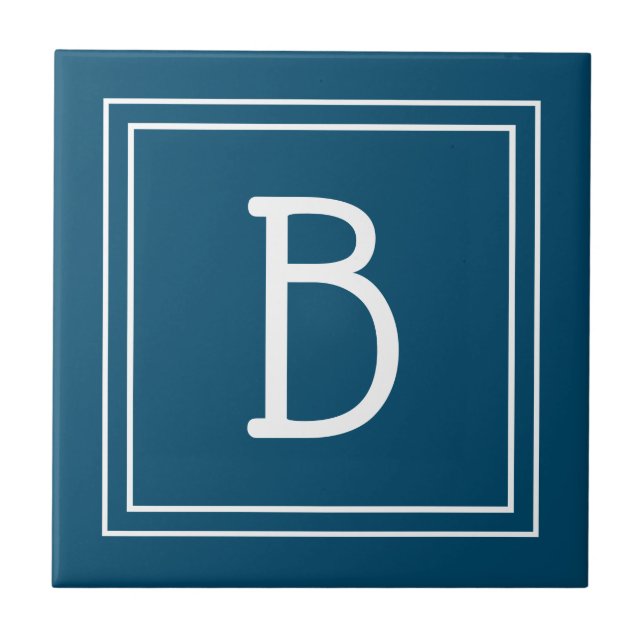 Tropisk kustmonogram blå och vit kakelplatta (Framsidan)