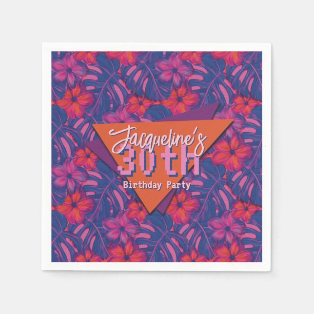 Tropisk Lila Blommigt födelsedag Pappersservett (Framsidan)
