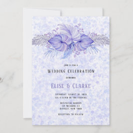 Tropisk Lila Blue Handflatan Löv Bröllop Inbjudningar