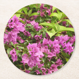 Tropisk Lila Bougainvillea Blommigt Underlägg Papper Rund
