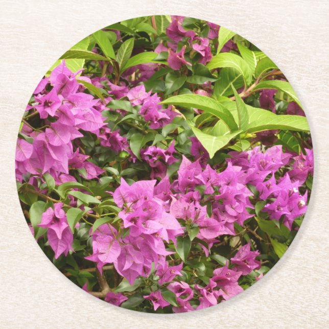 Tropisk Lila Bougainvillea Blommigt Underlägg Papper Rund (Framsidan)