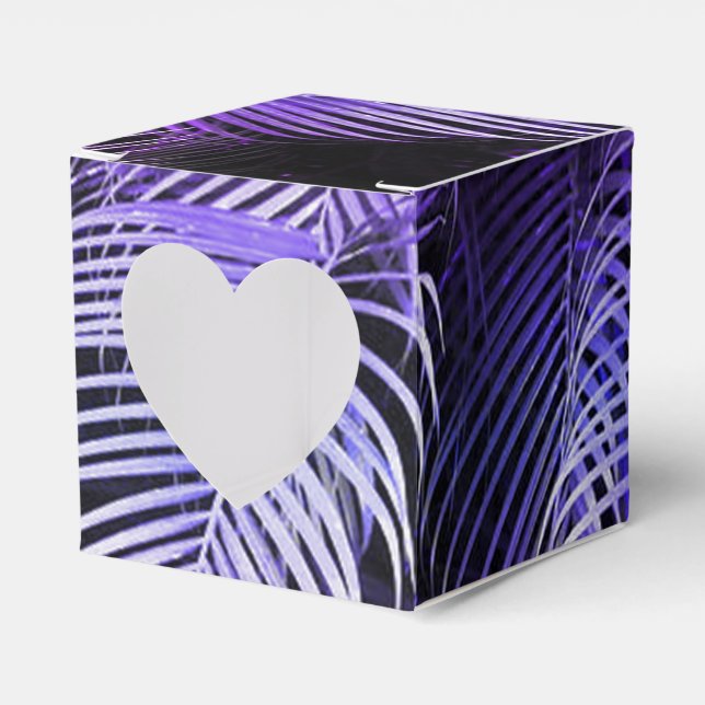Tropisk Lila Handflatan Löv Heart Favor Box Presentaskar (Framsidan Sidan)