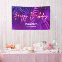 Tropisk Lila Neon Rosa Palmblad Glad Födelsedag