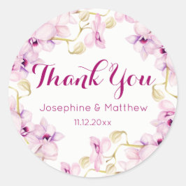 Tropisk Lila Orchid Blommigt Bröllop Tack Runt Klistermärke