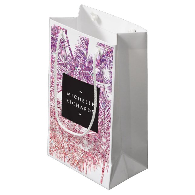 Tropisk Lila/Rosa Glitter Handflatan Gift Bag (Framsidan Vinklad)